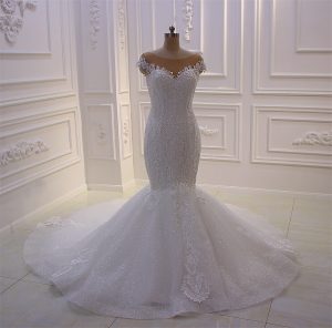 Full lace skin tulle luxurious sparkling skirt mermaid wedding dress - Image 4