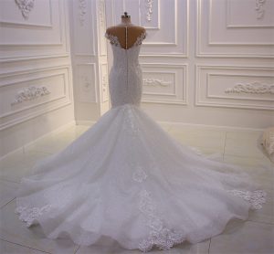 Full lace skin tulle luxurious sparkling skirt mermaid wedding dress - Image 2