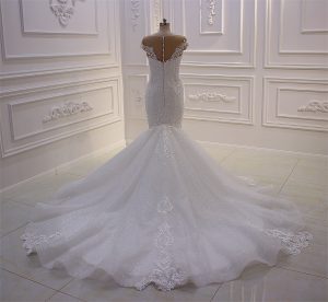 Full lace skin tulle luxurious sparkling skirt mermaid wedding dress - Image 5