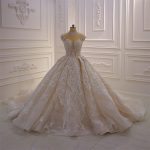High neck full beading lace luxurious empire sweetheart cut wedding dress