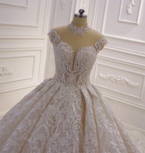 High neck full beading lace luxurious empire sweetheart cut wedding dress - Image 2