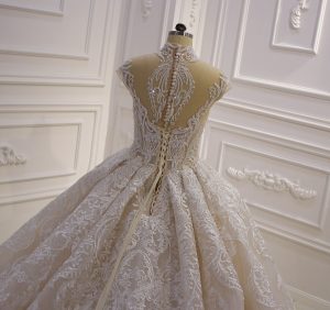 High neck full beading lace luxurious empire sweetheart cut wedding dress - Image 3
