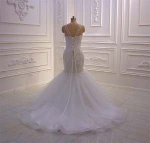 Full beading spaghetti stripe luxurious mermaid wedding dress - Image 3