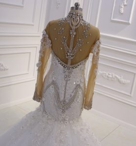 Swarovski beading high neck, see through back luxurious mermaid wedding dress - Image 3