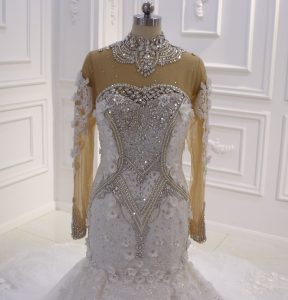 Swarovski beading high neck, see through back luxurious mermaid wedding dress - Image 4
