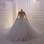 Real luxurious 3D Swarovski beaded high end long sleeve skin colour wedding dress - Image 2