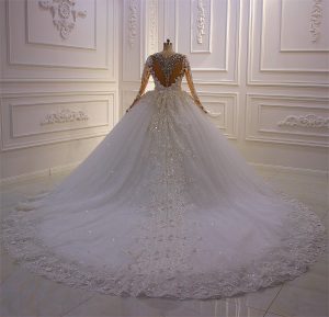 Real luxurious 3D Swarovski beaded high end long sleeve skin colour wedding dress - Image 4