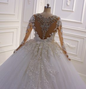 Real luxurious 3D Swarovski beaded high end long sleeve skin colour wedding dress - Image 5
