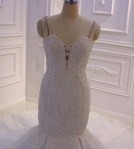 Full beading lace spaghetti stripe luxurious mermaid wedding dress - Image 3