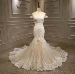 Full beading lace luxurious mermaid wedding dress - Image 2