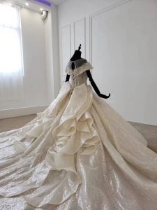 Cape sleeve glitters tulle beaded luxurious empire wedding dress - Image 4