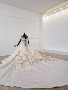 Cape sleeve glitters tulle beaded luxurious empire wedding dress - Image 5