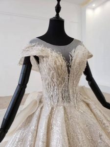 Cape sleeve glitters tulle beaded luxurious empire wedding dress - Image 6