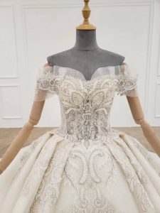 Off shoulder beaded luxurious empire wedding dress - Image 3