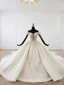 Off shoulder full beaded luxurious empire wedding dress