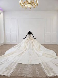 Off shoulder full beaded luxurious empire wedding dress - Image 4