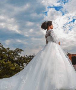 Princess Tiana beaded long sleeve empire wedding dress