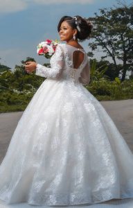 Chantilly Lace beaded long sleeve empire wedding dress - Image 2