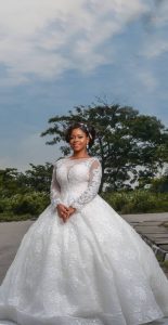 Chantilly Lace beaded long sleeve empire wedding dress - Image 3