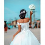 Off shoulder beaded cap sleeve empire wedding dress - Image 3