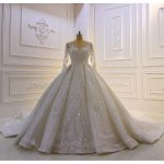 High end luxury long sleeve Lace applique hand beaded stunning wedding dress - Image 3