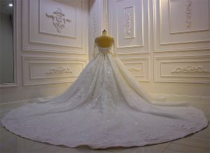 High end luxury long sleeve Lace applique hand beaded stunning wedding dress - Image 2
