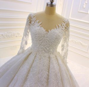High end luxury long sleeve Lace applique hand beaded stunning wedding dress - Image 5